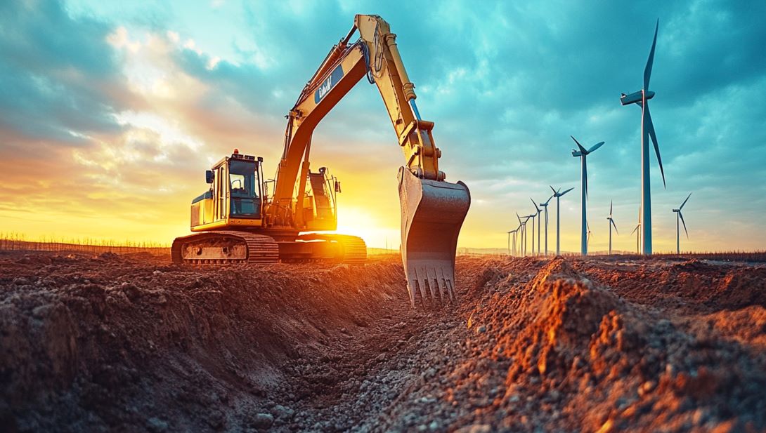 Bagger auf einer Baustelle für einen Windpark