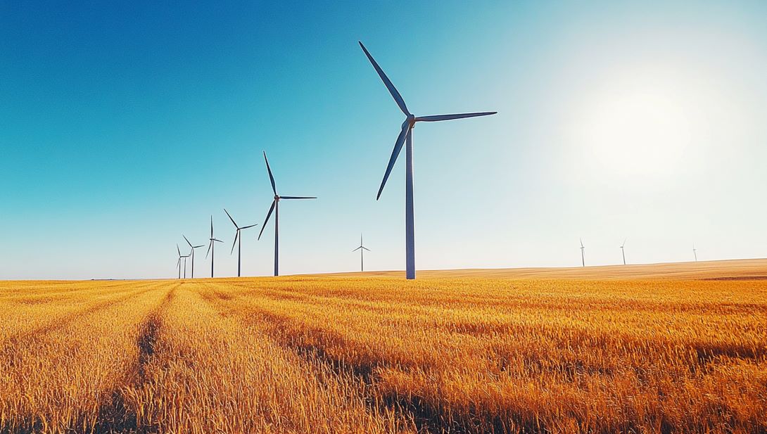 Erneuerbare Energien: Beratung für Landwirte und Grundstückseigentümer, Windräder auf einem Feld