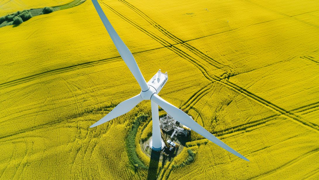 Windrad von oben auf einem Feld