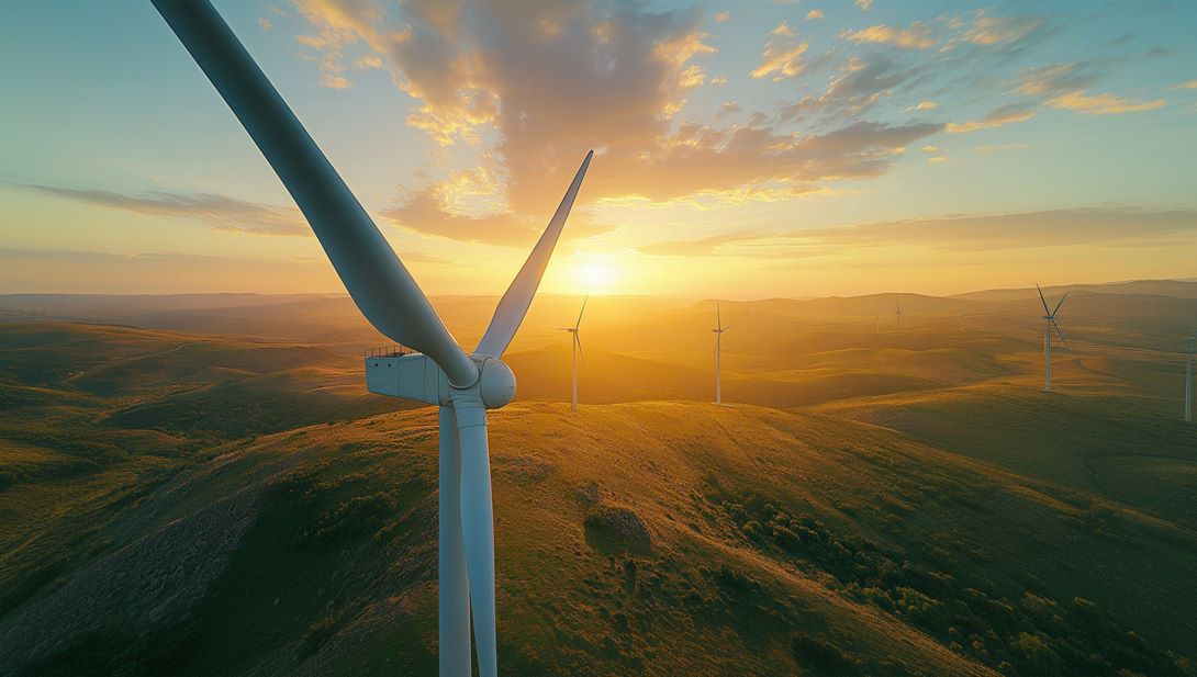 Projektentwicklung Windkraft: Von der Planung bis zur Umsetzung, Rotorblatt eines Windrads bei Sonnenaufgang