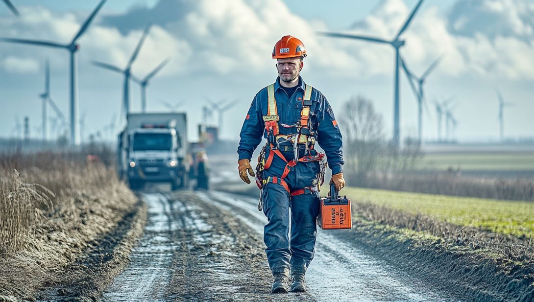 Bauarbeiter auf einer Baustelle für eine Windkraftanlage