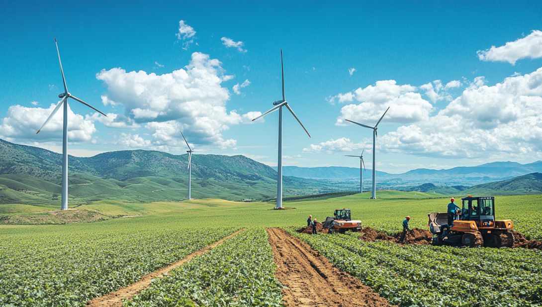 Windenergie auf Agrarflächen: Chancen und Herausforderungen, Windräder auf einem Feld